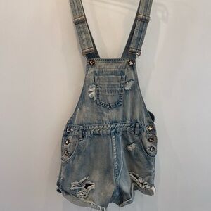 Distressed Denim Overalls